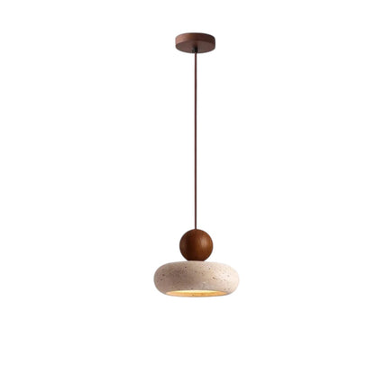 Suspension luminaire Dimoree en bois et pierre naturelle au design rustique et minimaliste