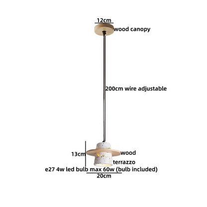 Suspension lumineuse Dimoree de style wabi-sabi en bois et terrazzo avec cordon réglable de 200 cm