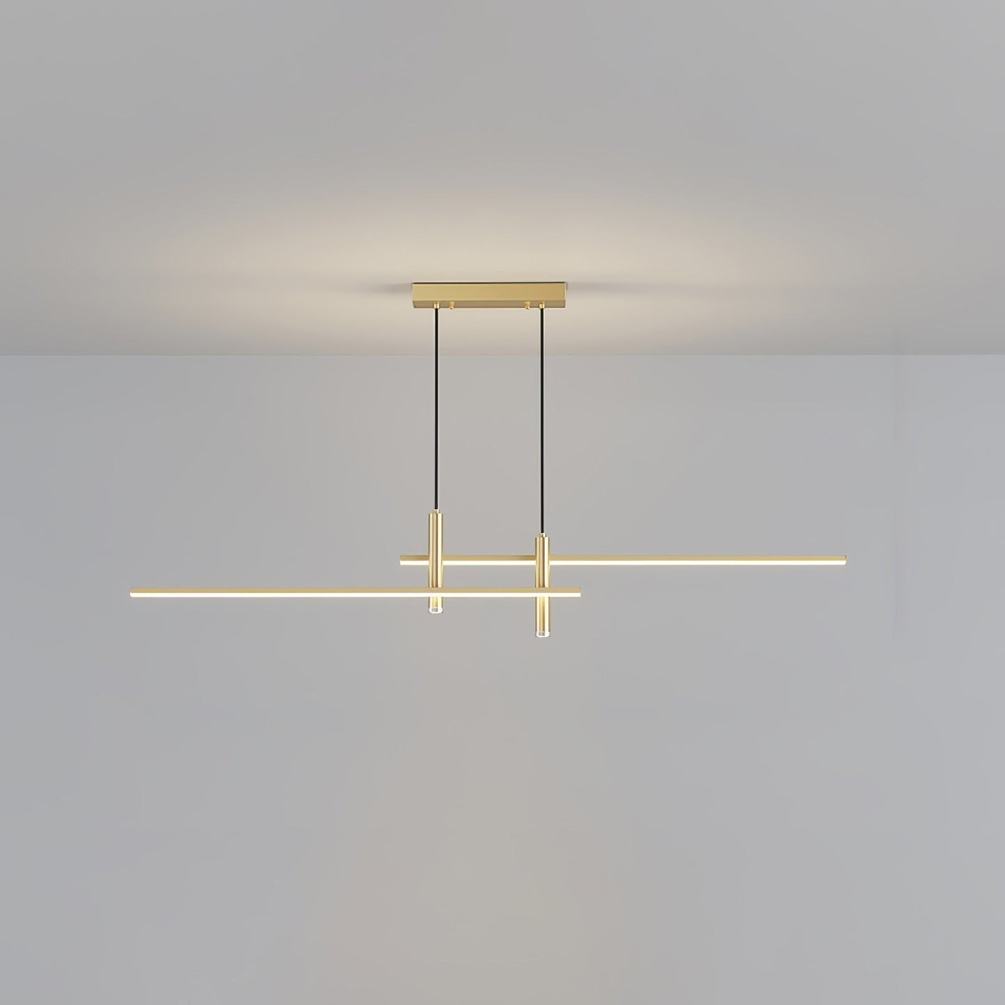 Suspension design Dimoree dorée minimaliste avec deux barres lumineuses LED réglables pour salon moderne