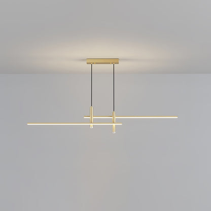 Suspension Dimoree Prym Design Italien dorée au style minimaliste et linéaire avec éclairage LED intégré