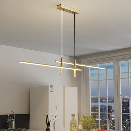 Suspension design Dimoree Prym en métal doré avec éclairage LED linéaire pour cuisine ou salon moderne
