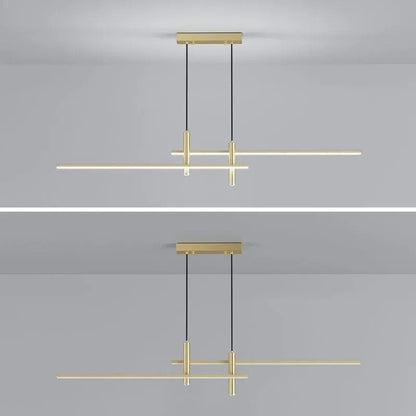 Suspension design minimaliste Dimoree en métal doré, luminaire linéaire moderne pour salon ou cuisine