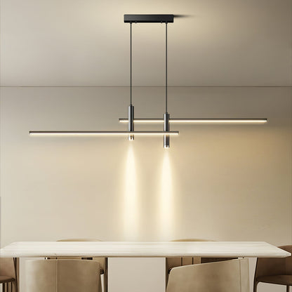 Suspension Dimoree Prym Design Italien minimaliste en métal noir avec éclairage LED linéaire au-dessus d'une table