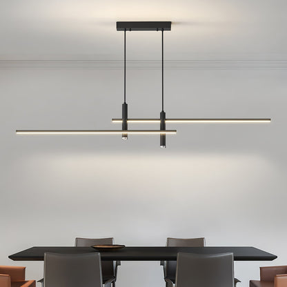 Suspension Dimoree Prym design italien minimaliste noire en métal au-dessus d'une table de salle à manger moderne