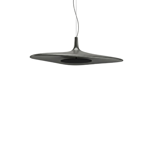 Suspension Dimoree minimaliste en forme de disque sombre, design organique et moderne pour salle à manger.
