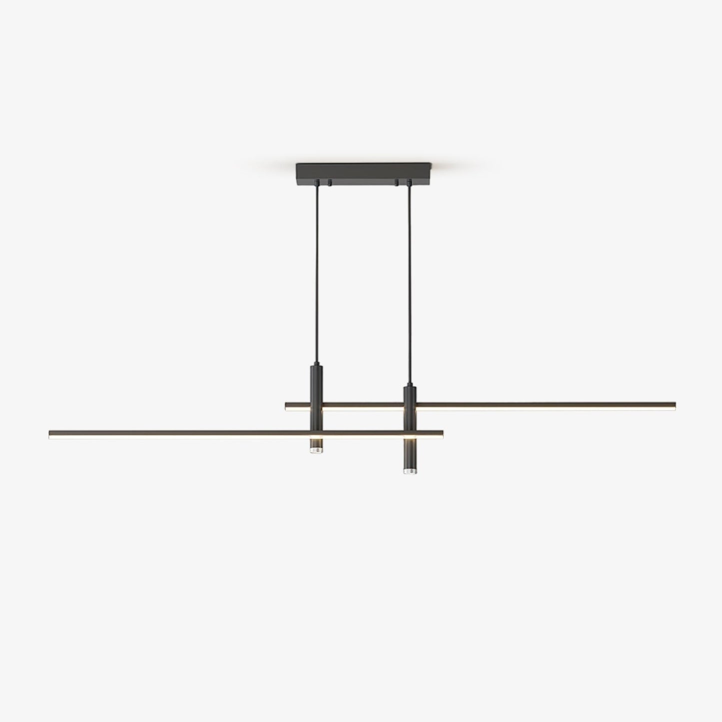 Suspension design minimaliste Dimoree en métal noir, luminaire linéaire moderne avec câbles réglables pour salon.