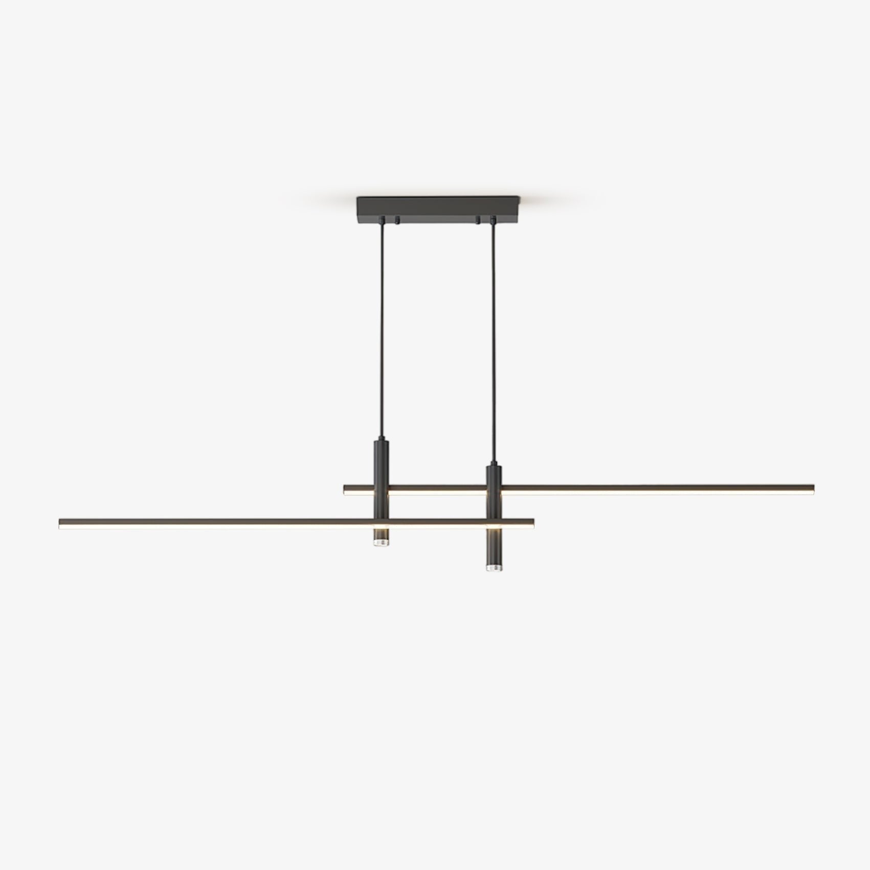 Suspension design minimaliste Dimoree en métal noir, luminaire linéaire moderne avec câbles réglables pour salon.