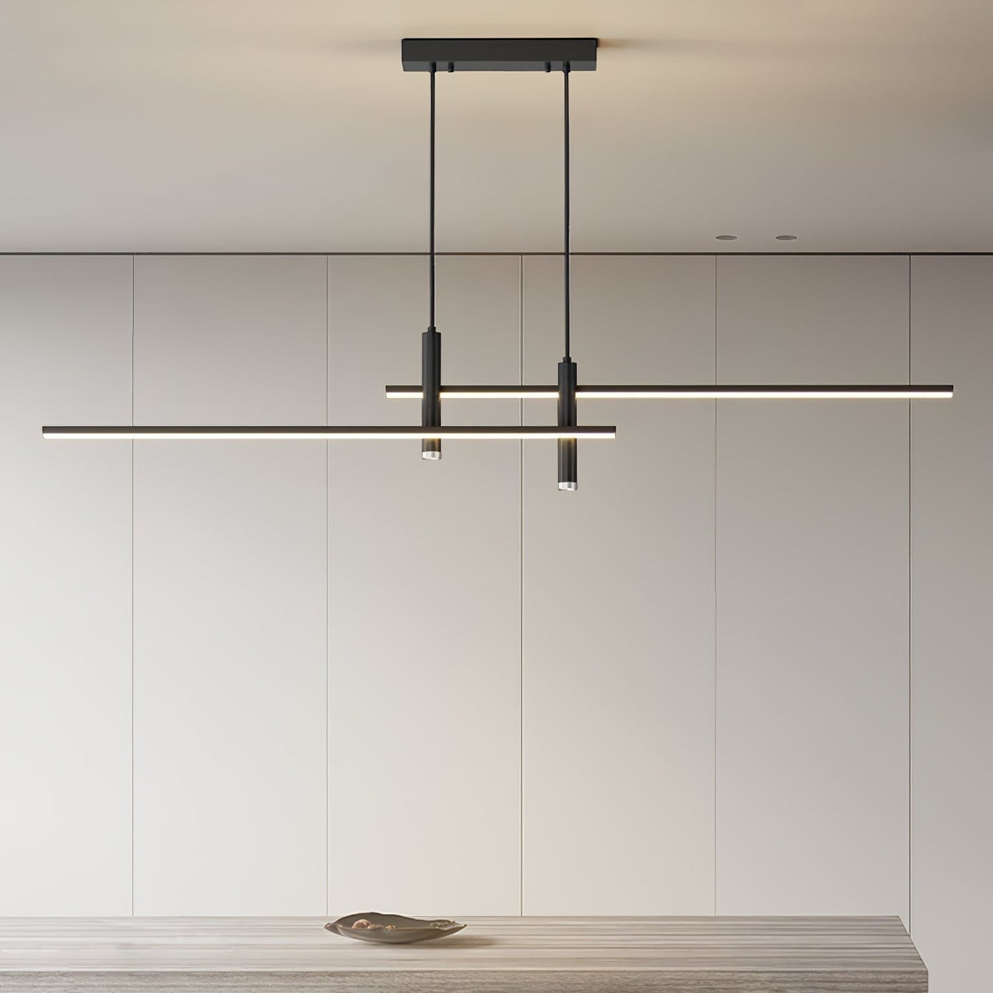 Suspension design minimaliste Dimoree en métal noir avec éclairage LED linéaire pour salon ou cuisine contemporaine