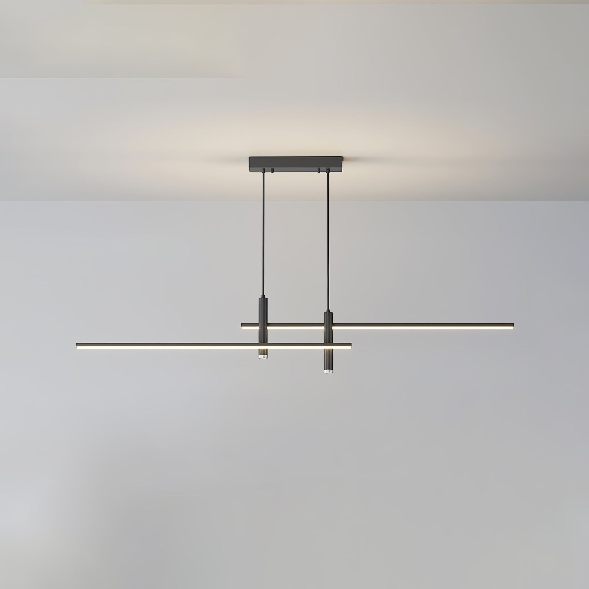 Suspension minimaliste Dimoree en métal noir au design linéaire moderne pour éclairage de salon ou cuisine