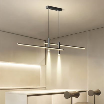 Suspension design minimaliste Dimoree en métal noir avec éclairage LED linéaire pour cuisine moderne
