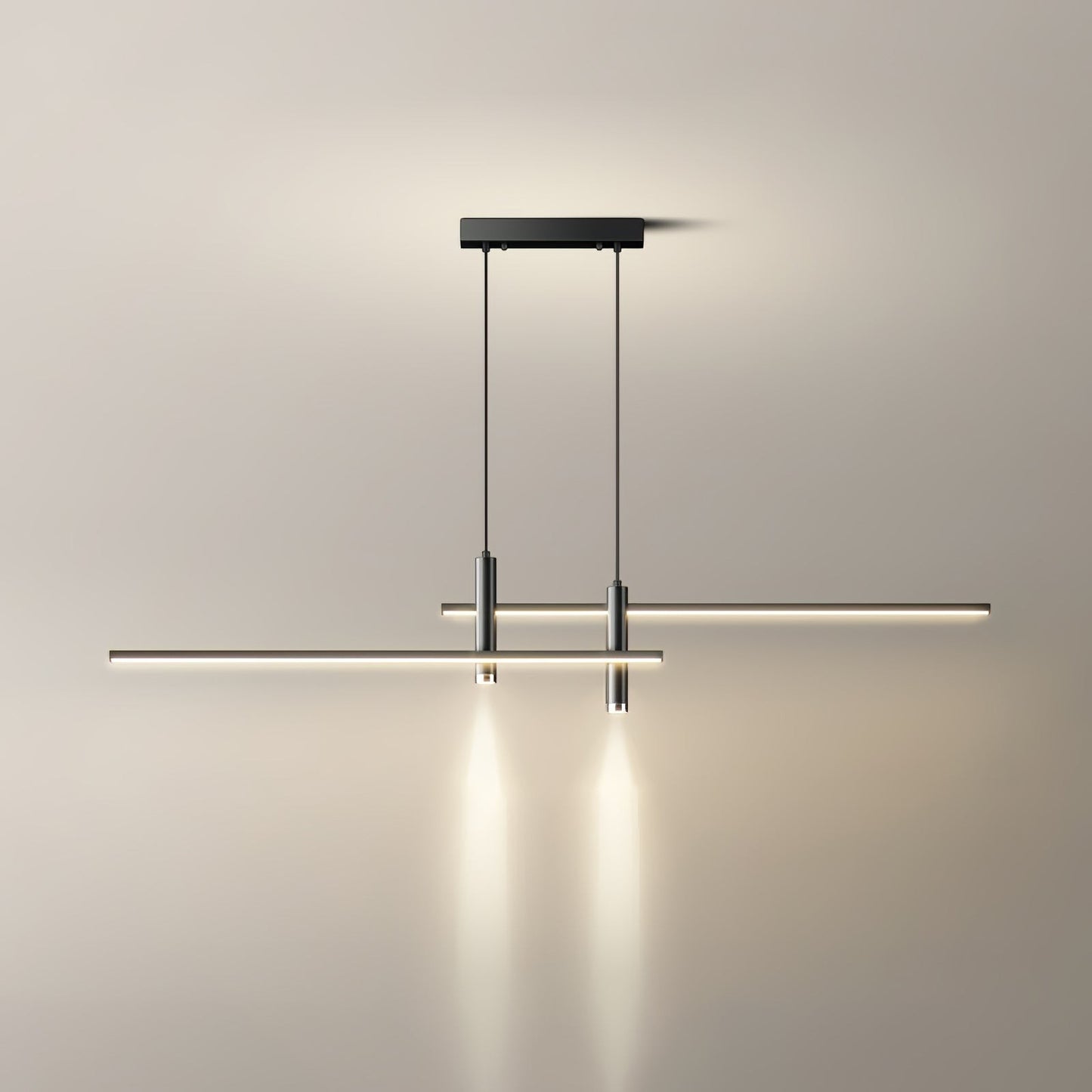 Suspension design minimaliste Dimoree en métal noir avec éclairage LED linéaire pour salon ou cuisine