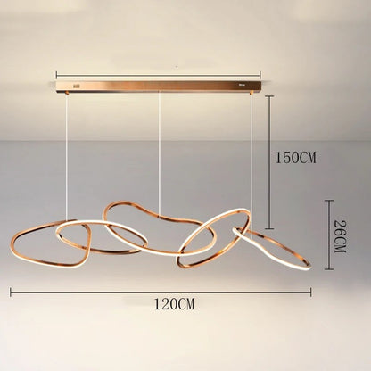 Suspension lumineuse moderne Dimoree en alliage couleur cuivre avec anneaux entrelacés pour salle à manger