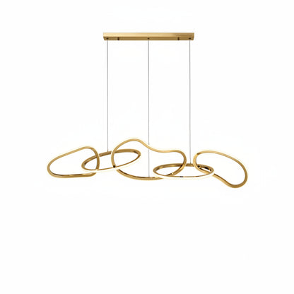 Suspension lumineuse Dimoree moderne dorée avec anneaux entrelacés au-dessus d'une table de salle à manger