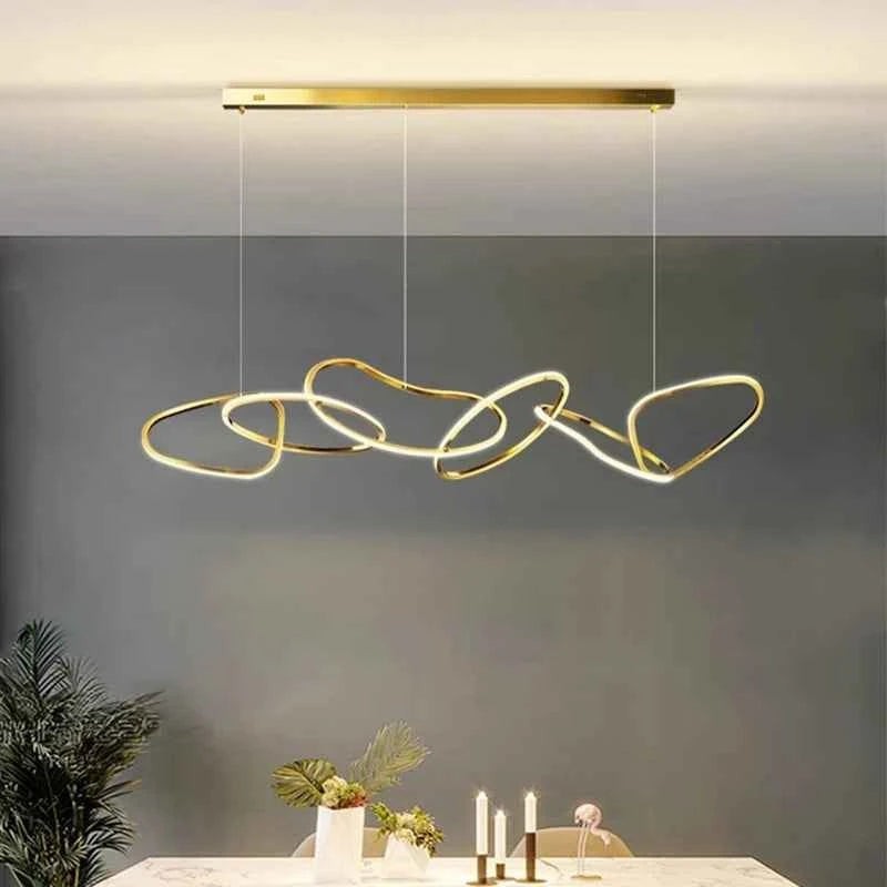 Suspension lumineuse Dimoree moderne en alliage doré avec anneaux entrelacés pour salle à manger