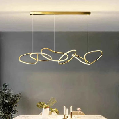 Suspension lumineuse Dimoree moderne en alliage doré avec anneaux entrelacés pour salle à manger