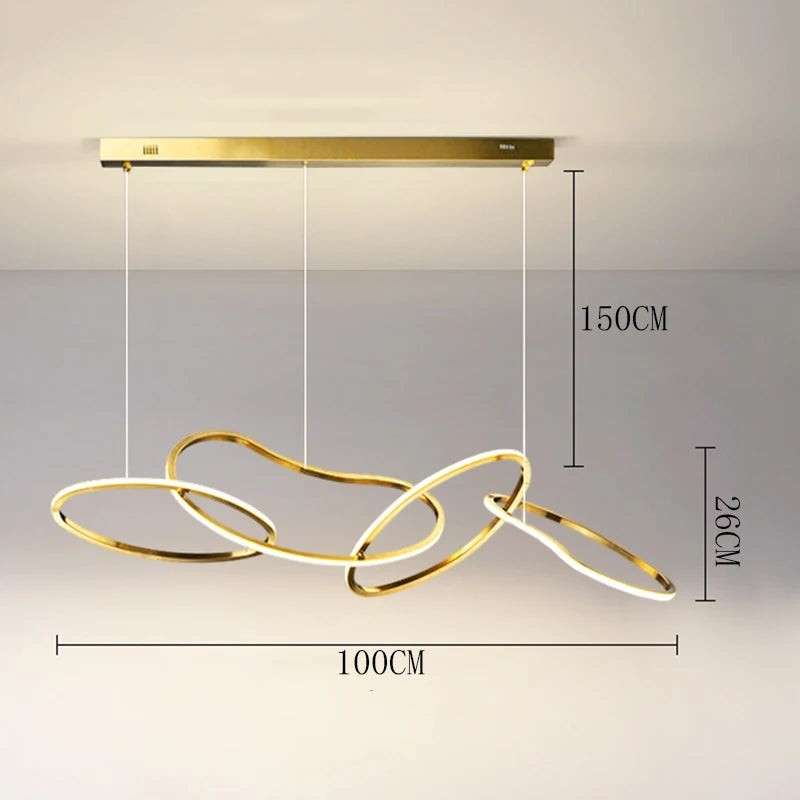 Suspension lumineuse Dimoree moderne en alliage doré avec anneaux entrelacés pour salle à manger