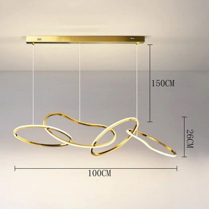 Suspension lumineuse Dimoree moderne en alliage doré avec anneaux entrelacés pour salle à manger