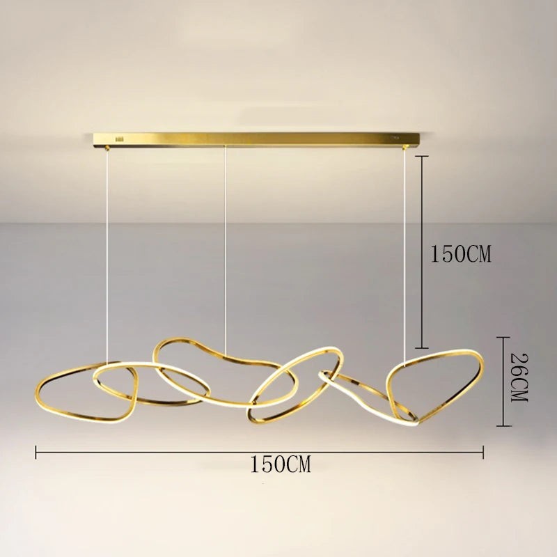 Suspension lumineuse Dimoree moderne en alliage doré avec anneaux entrelacés pour salle à manger