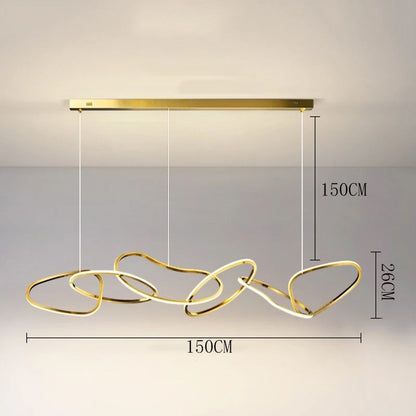 Suspension lumineuse Dimoree moderne en alliage doré avec anneaux entrelacés pour salle à manger