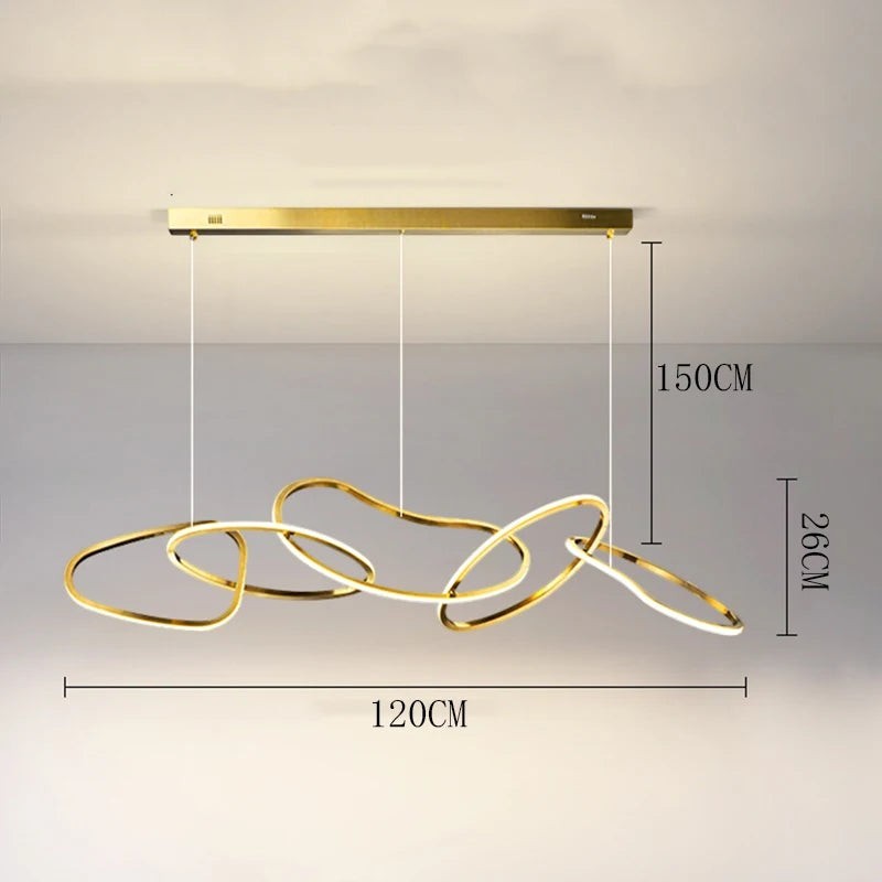 Suspension lumineuse Dimoree moderne en alliage doré avec anneaux entrelacés pour salle à manger