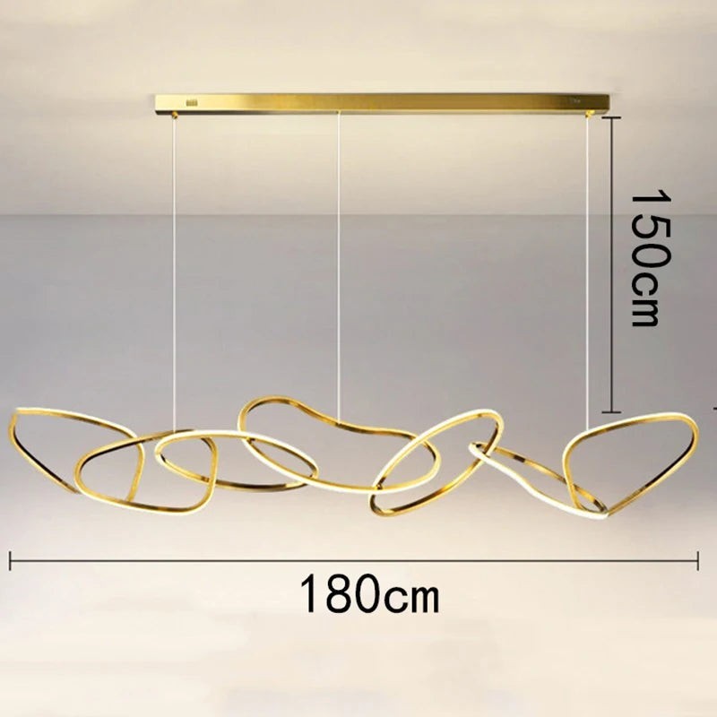 Suspension lumineuse Dimoree moderne en alliage doré avec anneaux entrelacés pour salle à manger