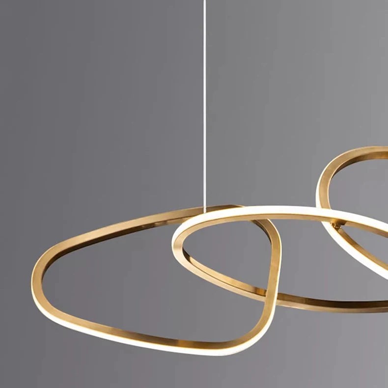 Suspension lumineuse Dimoree moderne en alliage doré avec anneaux entrelacés et éclairage LED réglable