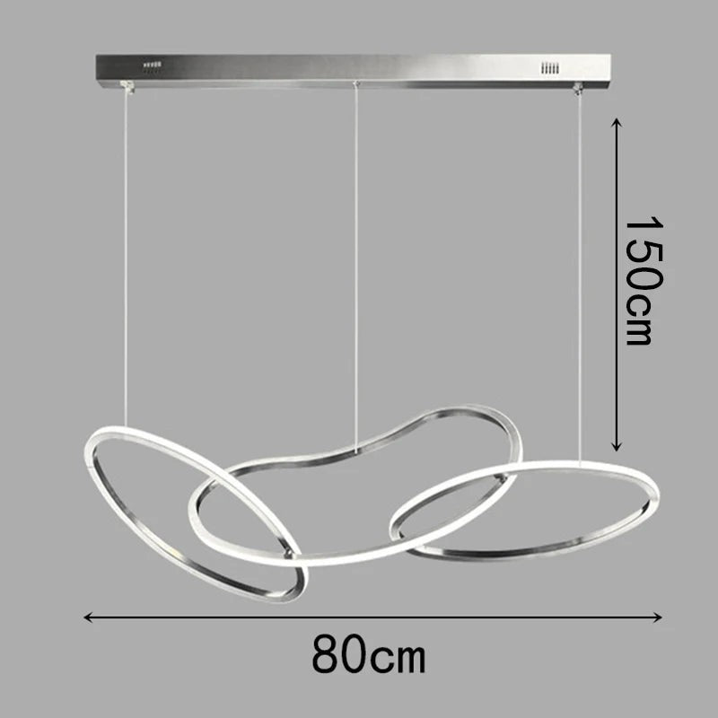 Suspension lumineuse moderne Dimoree avec trois anneaux LED en alliage argenté réglables pour salle à manger