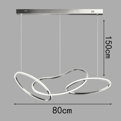Suspension lumineuse moderne Dimoree avec trois anneaux LED en alliage argenté réglables pour salle à manger