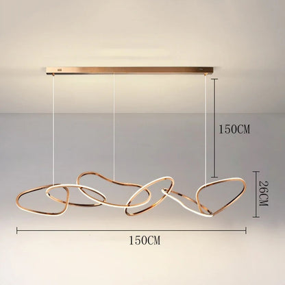 Suspension lumineuse Dimoree moderne en alliage doré avec formes organiques pour salle à manger