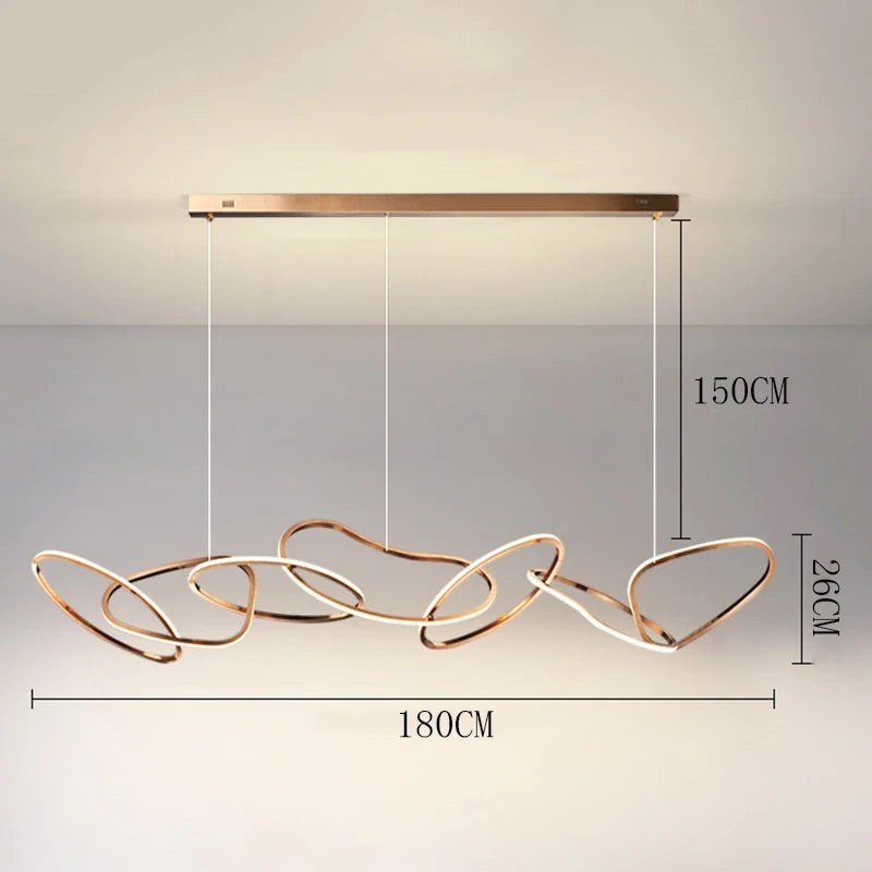 Suspension lumineuse Dimoree moderne en alliage doré avec anneaux entrelacés pour salle à manger