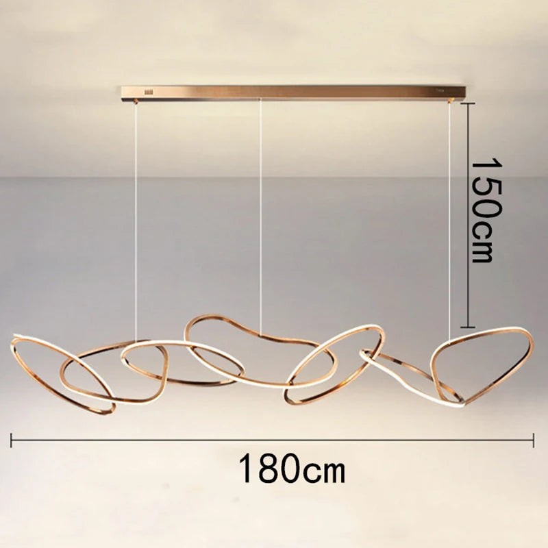 Suspension lumineuse moderne Dimoree en alliage doré avec anneaux entrelacés pour salle à manger