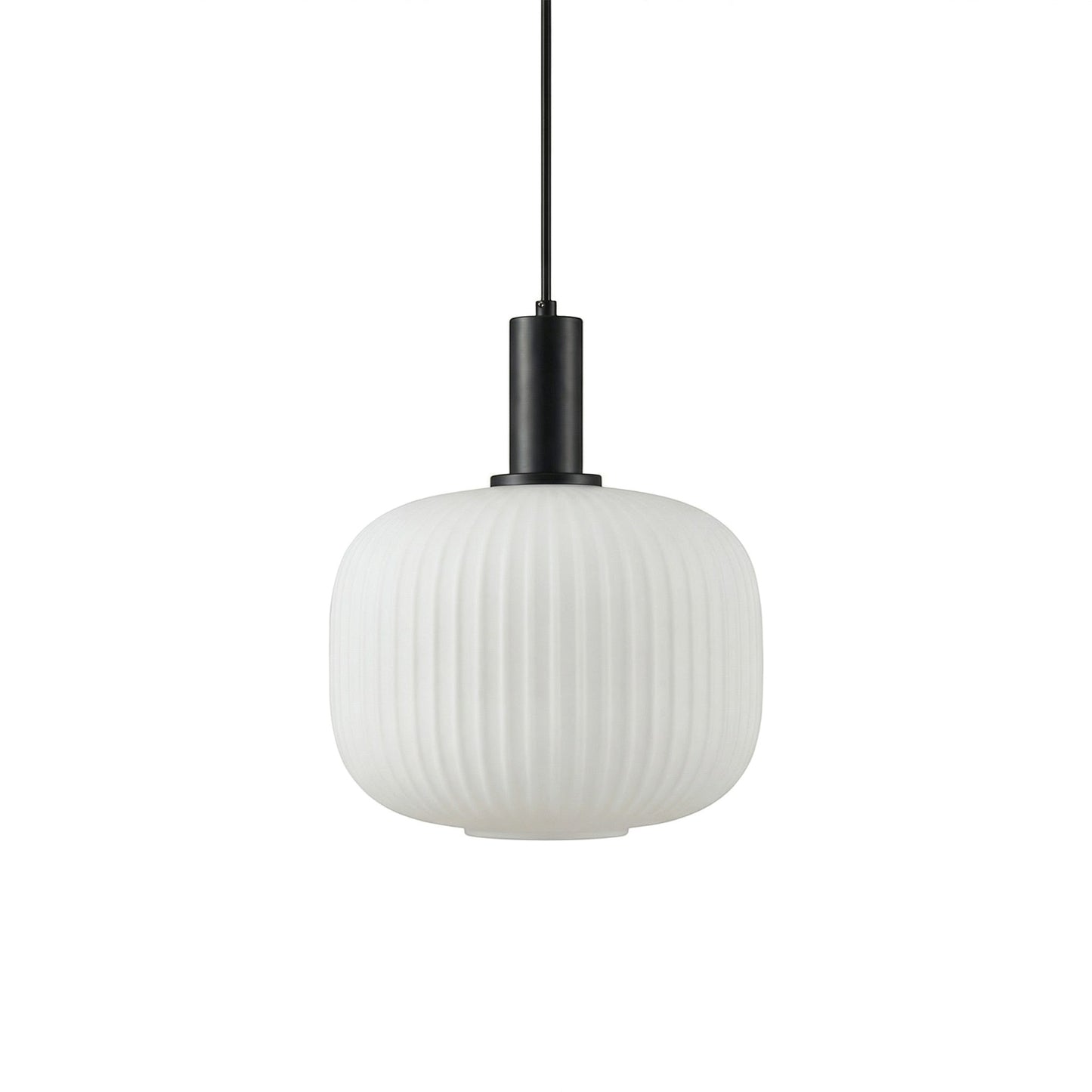 Suspension lumineuse Dimoree moderne avec abat-jour en verre dépoli nervuré et structure en métal noir mat