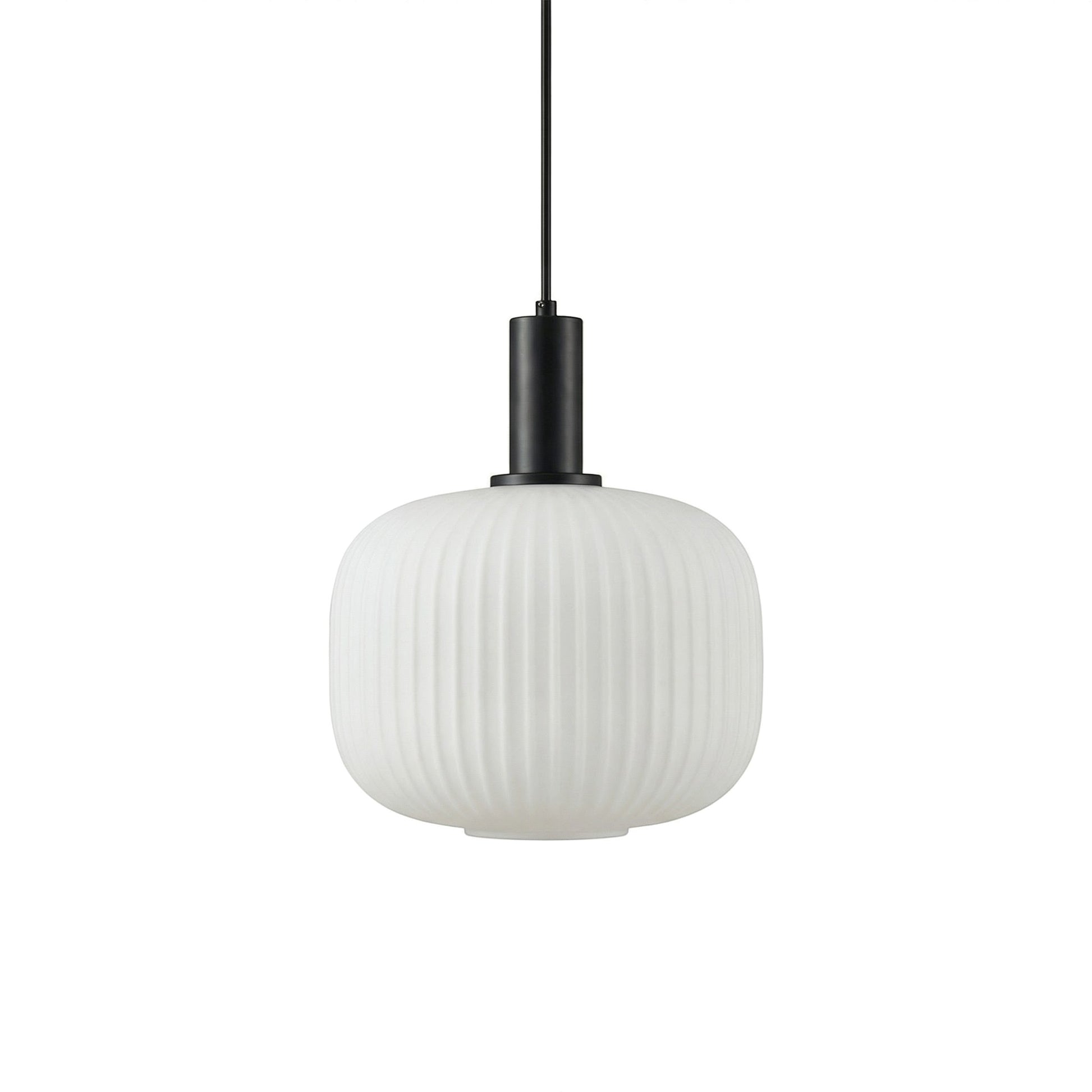 Suspension lumineuse Dimoree moderne avec abat-jour en verre dépoli nervuré et structure en métal noir mat