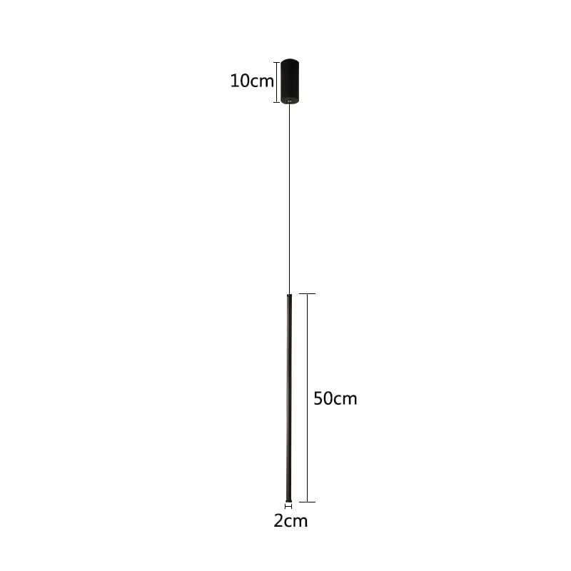 Suspension lumineuse tubulaire Dimoree noire mate au design minimaliste avec dimensions techniques pour éclairage