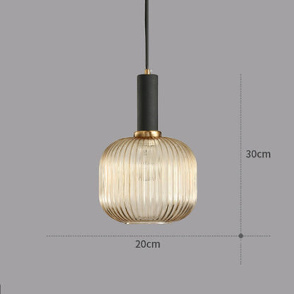 Suspension Dimoree moderne en verre nervuré ambré avec structure noire et détails dorés pour intérieur élégant.