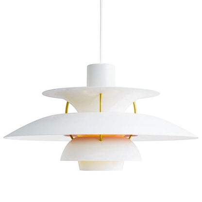 Suspension Dimoree Macaron blanche au design moderne avec abat-jour superposés et détails dorés
