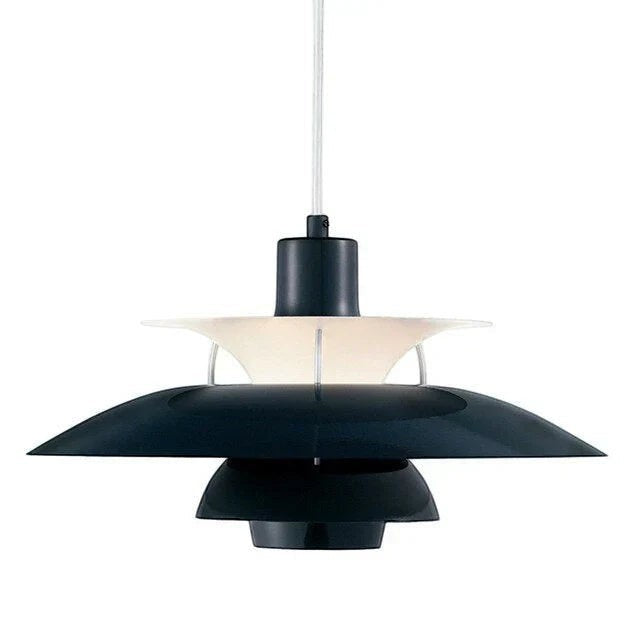 Suspension Dimoree Macaron noire au design moderne avec abat-jour en métal superposé pour un éclairage élégant