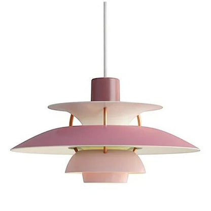 Suspension Dimoree Macaron en métal rose et blanc au design moderne à plusieurs niveaux pour un éclairage élégant