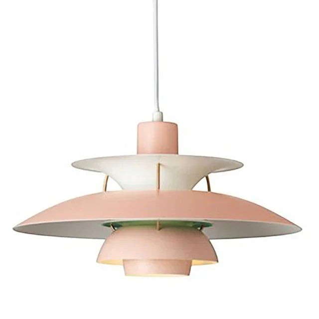 Suspension Dimoree Macaron rose et blanche en métal au design moderne à plusieurs niveaux pour éclairage intérieur