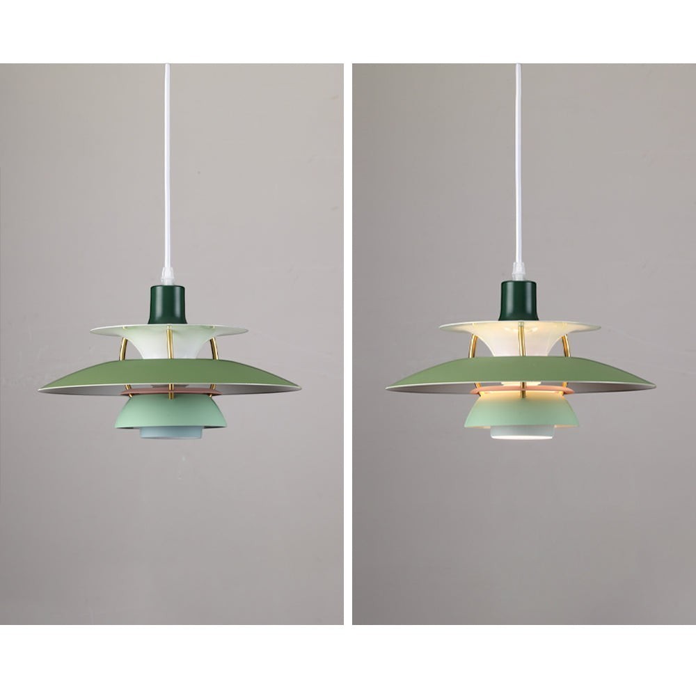Suspension Dimoree Macaron en métal vert avec design moderne à plusieurs niveaux pour un éclairage chaleureux