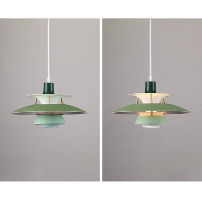 Suspension Dimoree Macaron en métal vert avec design moderne à plusieurs niveaux pour un éclairage chaleureux