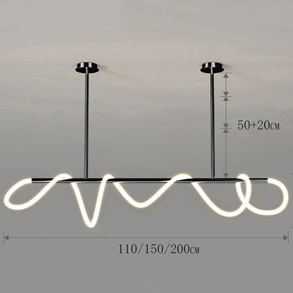 Suspension Dimoree au design nordique moderne avec structure en acier noir et éclairage LED linéaire ondulé