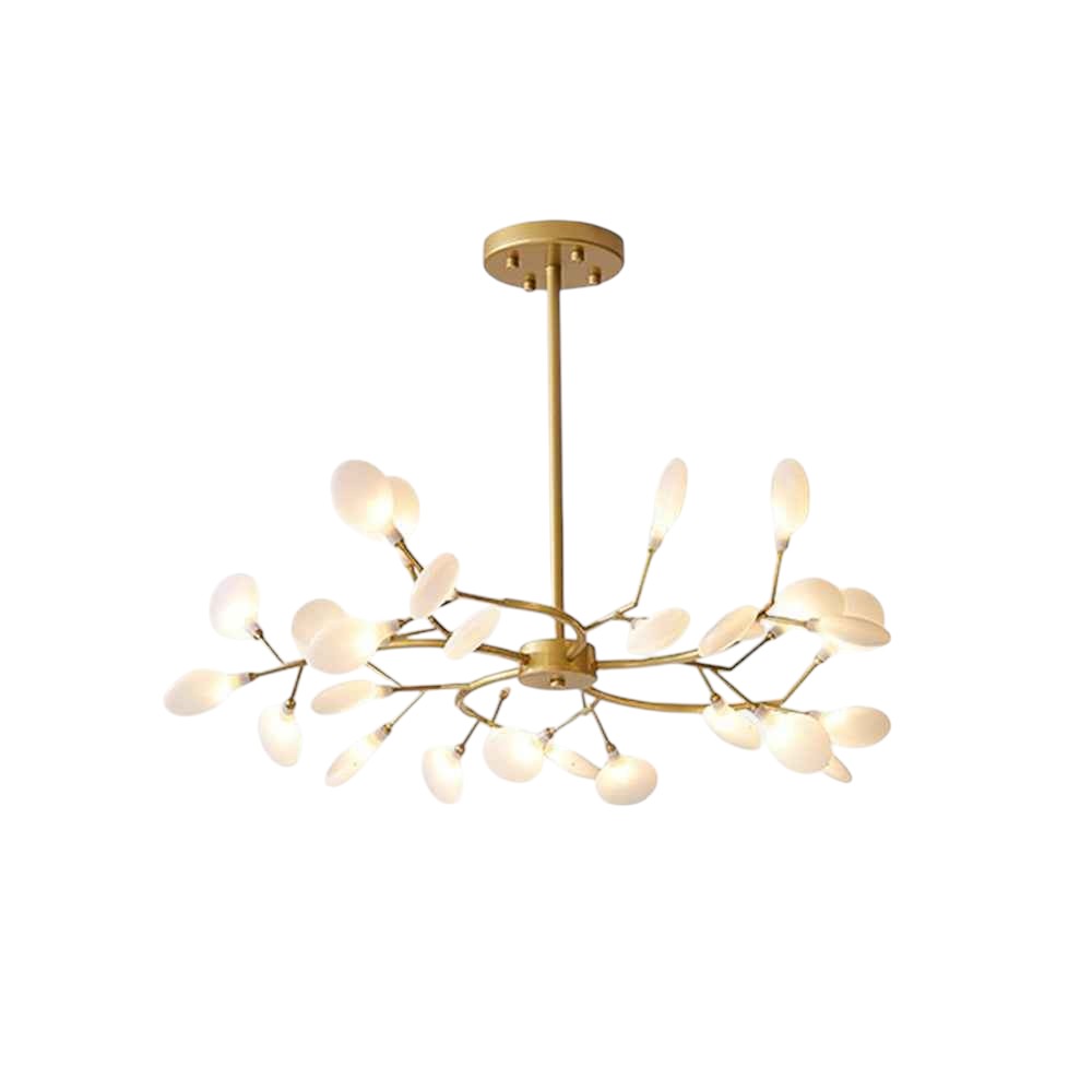 Suspension nordique Dimoree dorée en métal et verre avec design en forme de branche d'arbre et lumières sphériques