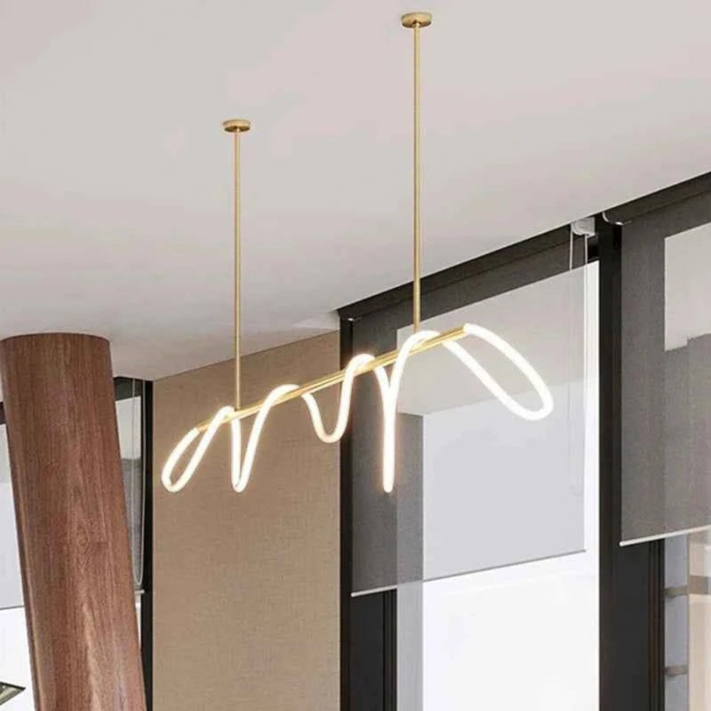 Suspension Dimoree au design nordique moderne en acier inoxydable doré avec éclairage LED linéaire pour salle à manger