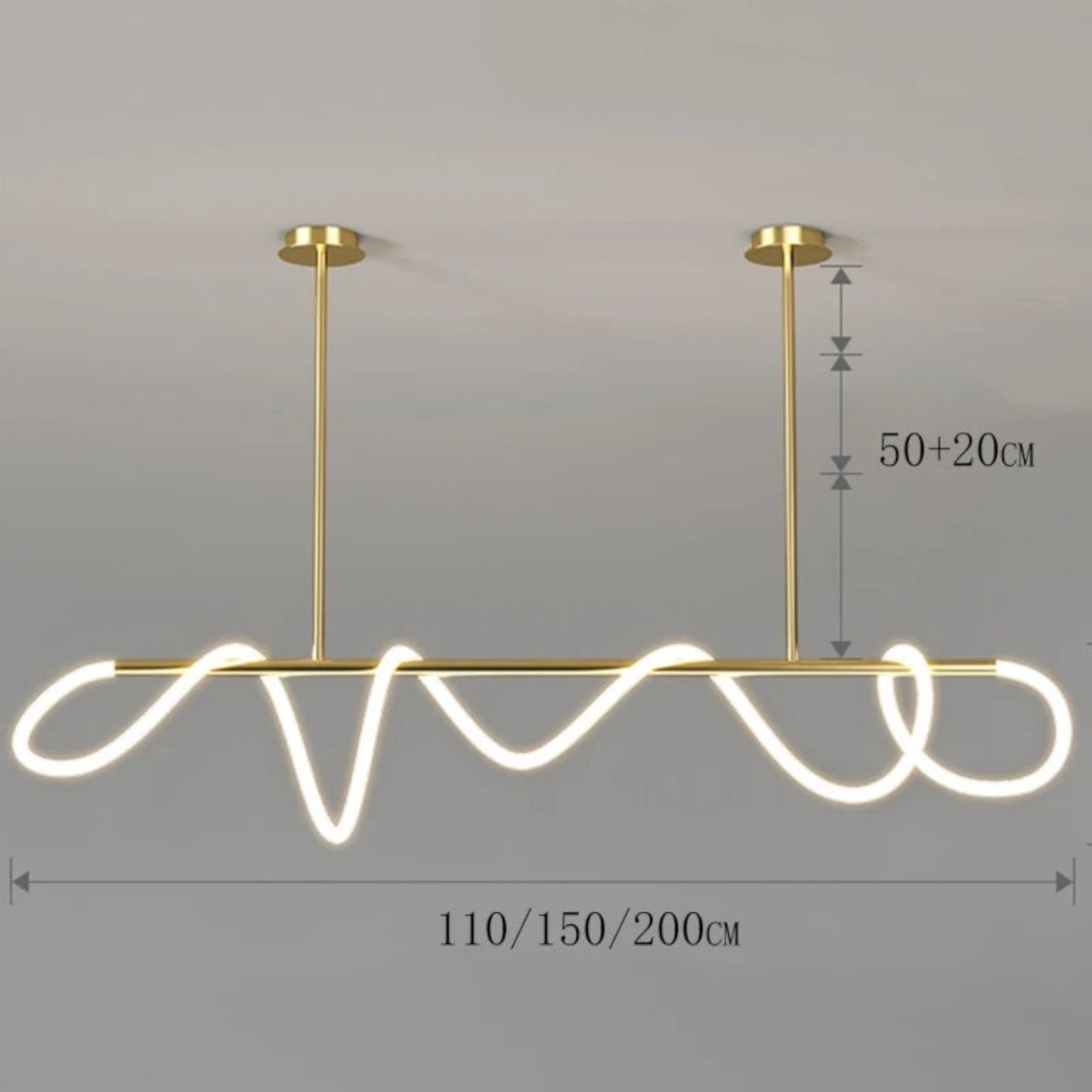 Suspension Dimoree au design nordique moderne en acier inoxydable doré avec éclairage LED linéaire et ondulé