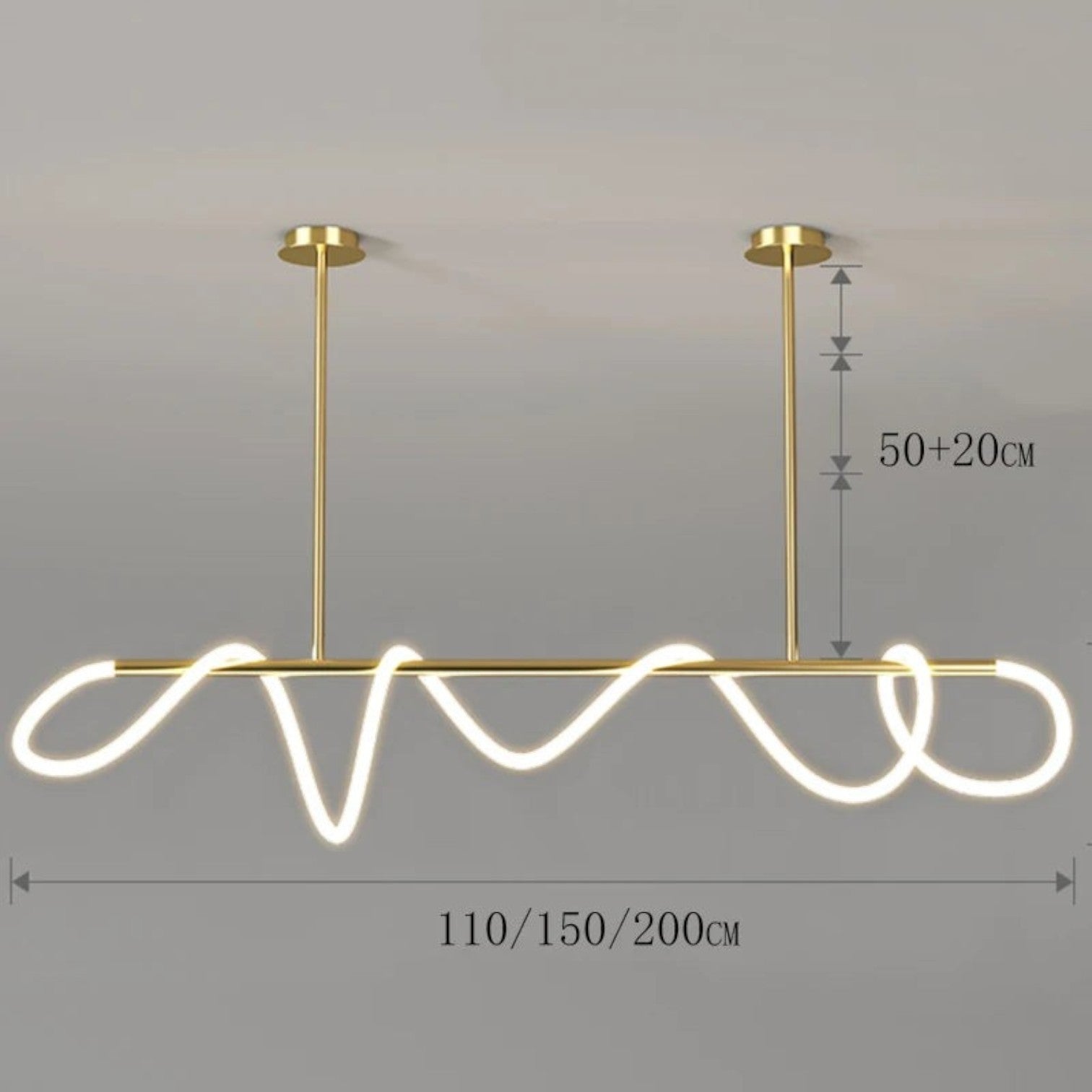 Suspension Dimoree au design nordique moderne en acier inoxydable doré avec éclairage LED linéaire et ondulé