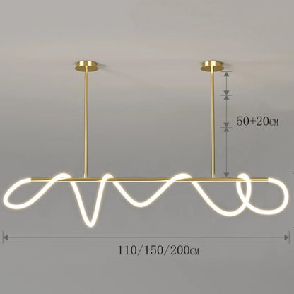 Suspension Dimoree au design nordique moderne en acier inoxydable doré avec éclairage LED linéaire et ondulé