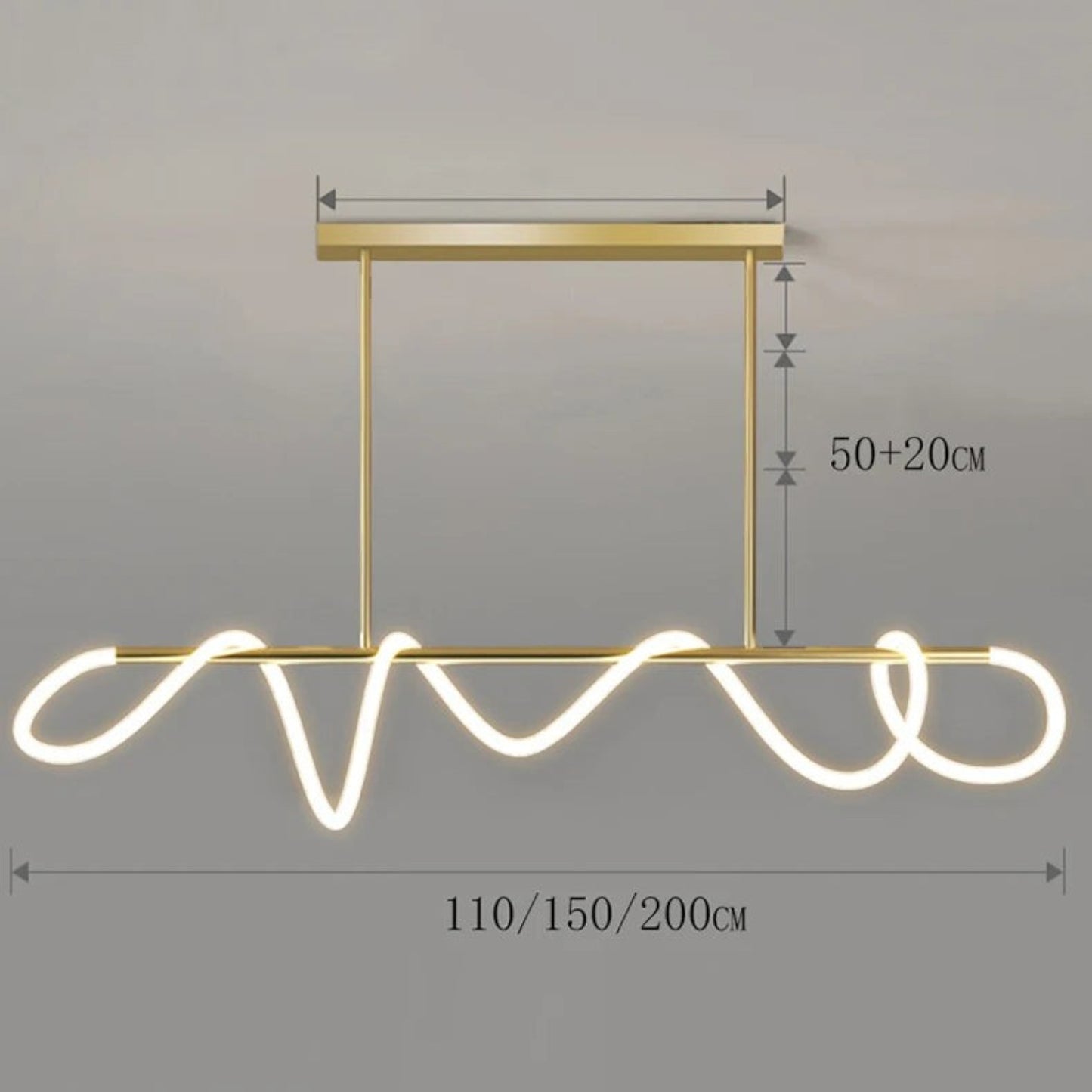 Suspension Dimoree au design nordique moderne en acier inoxydable brossé doré avec éclairage LED linéaire