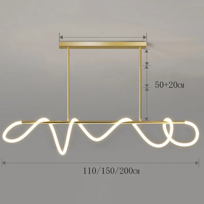 Suspension Dimoree au design nordique moderne en acier inoxydable brossé doré avec éclairage LED linéaire