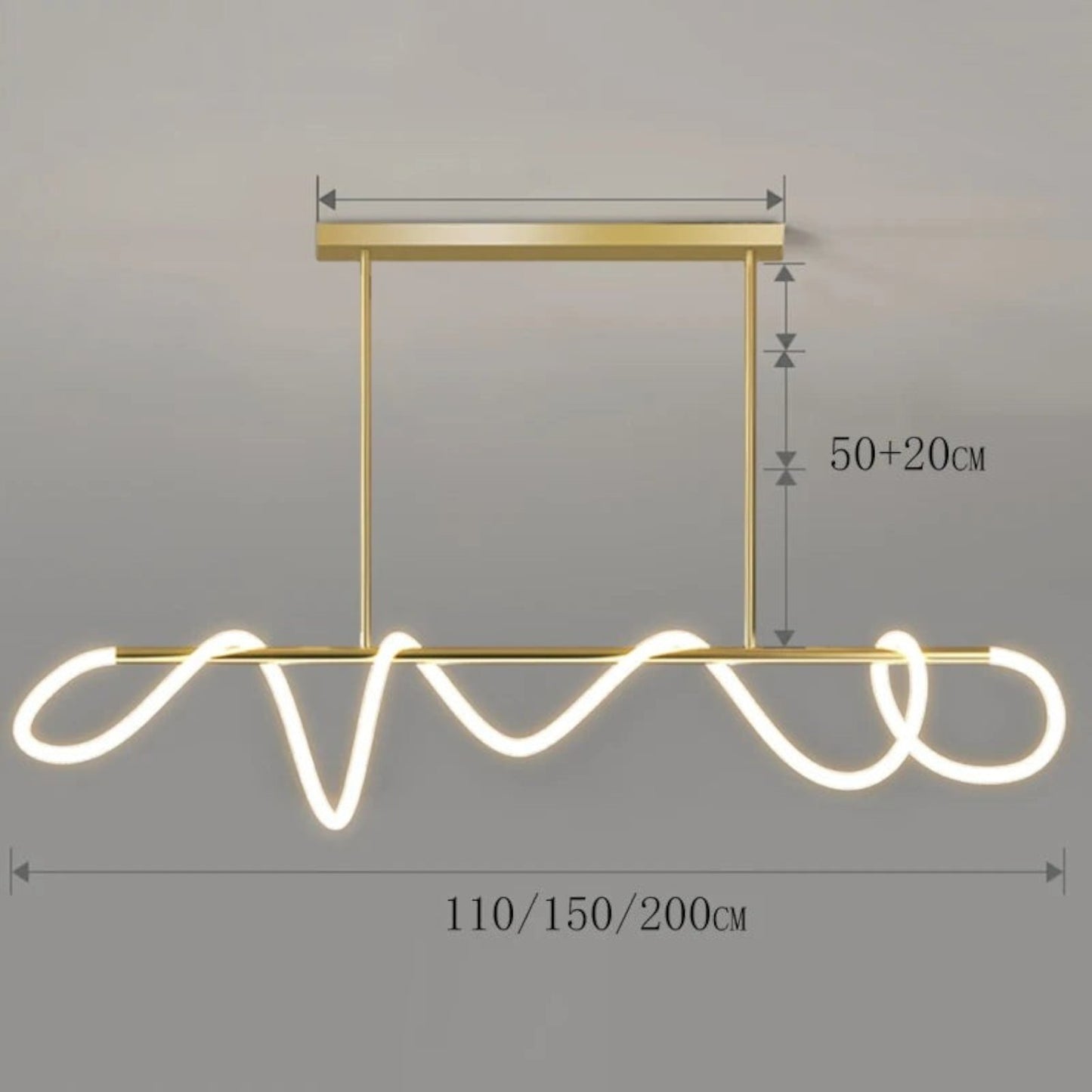 Suspension Dimoree au design nordique moderne en acier inoxydable doré avec éclairage LED linéaire et ondulé